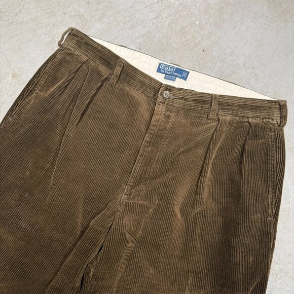 Vintage Polo Ralph Lauren Corduroy Pants Pleated Andrew Brown 100% Cotton 38x30 - Picture 2 of 9